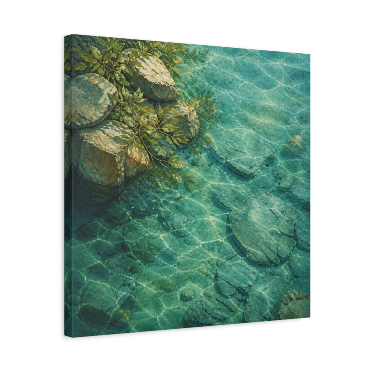 Side Mockup 5. Nature's River Rocks shown as canvas print