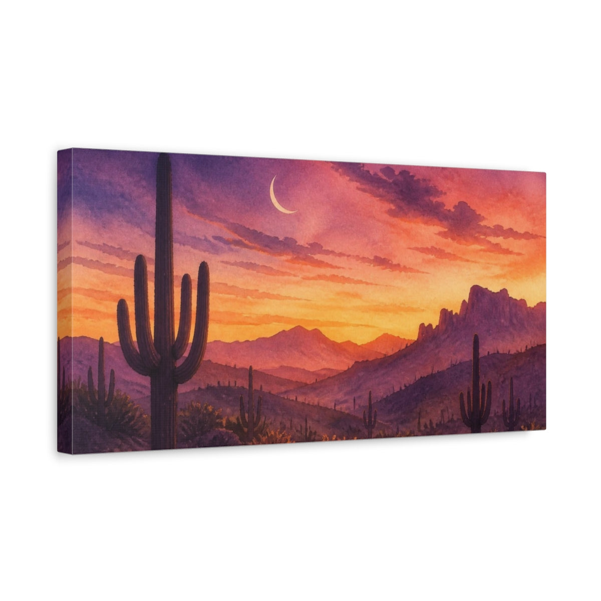 Side Mockup 3. Nature's Saguaro Sunset shown as canvas print