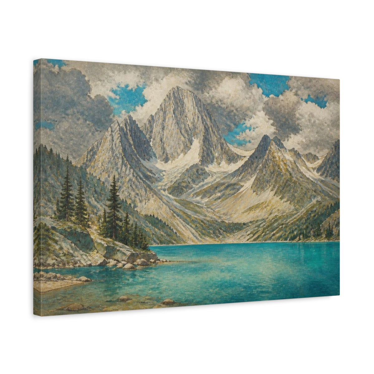 Side Mockup 3. Nature's Turquoise Lake shown as canvas print
