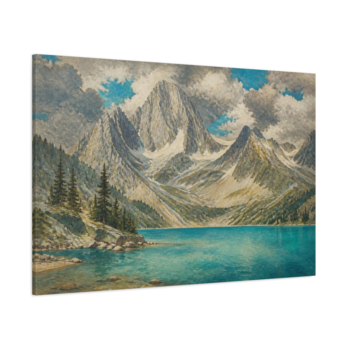 Side Mockup 1. Nature's Turquoise Lake shown as canvas print