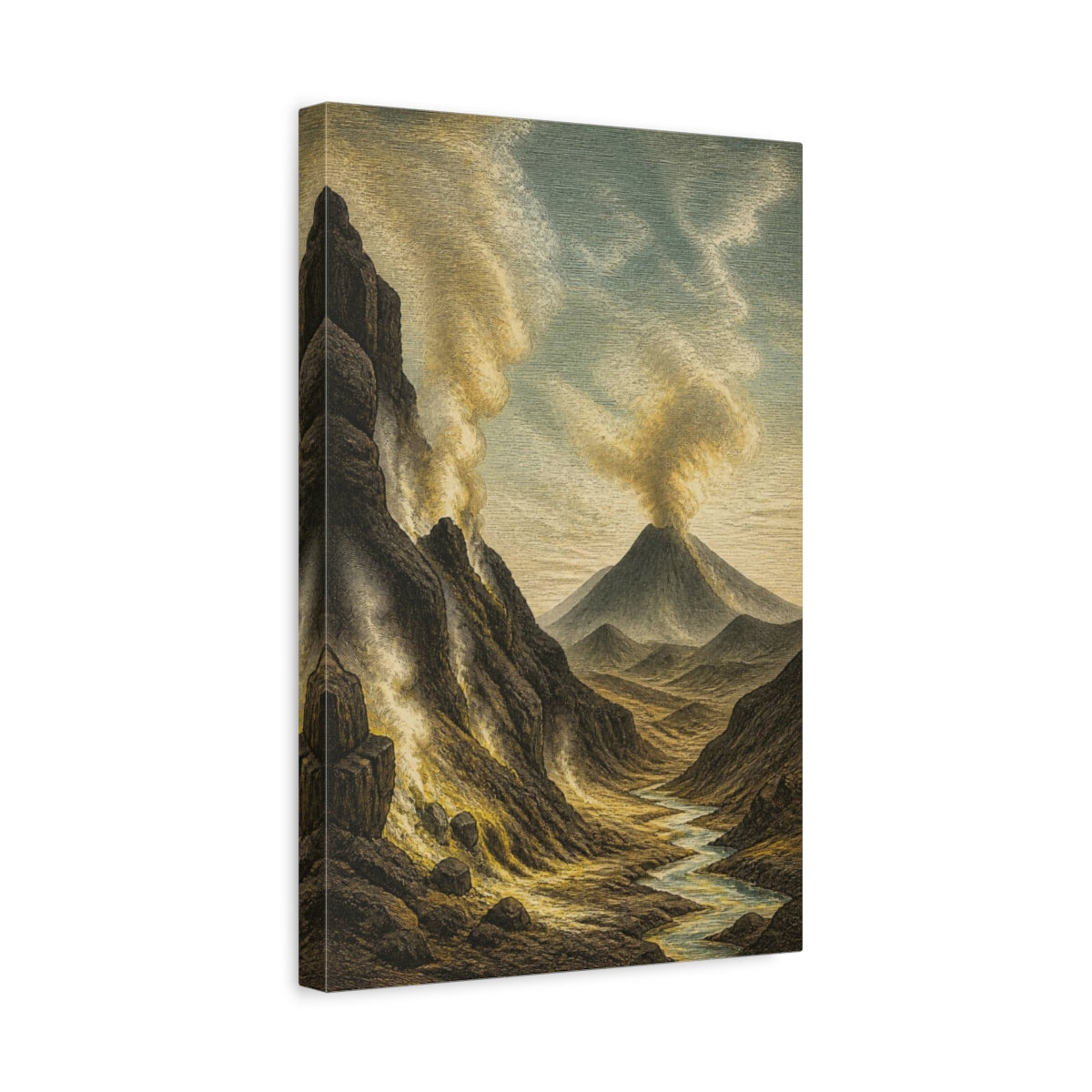 Side Mockup 4. Nature's Volcanic Valley shown as canvas print