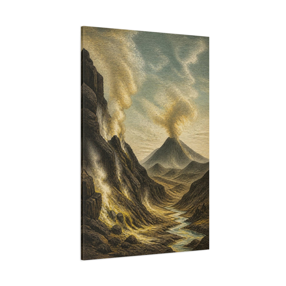 Side Mockup 1. Nature's Volcanic Valley shown as canvas print