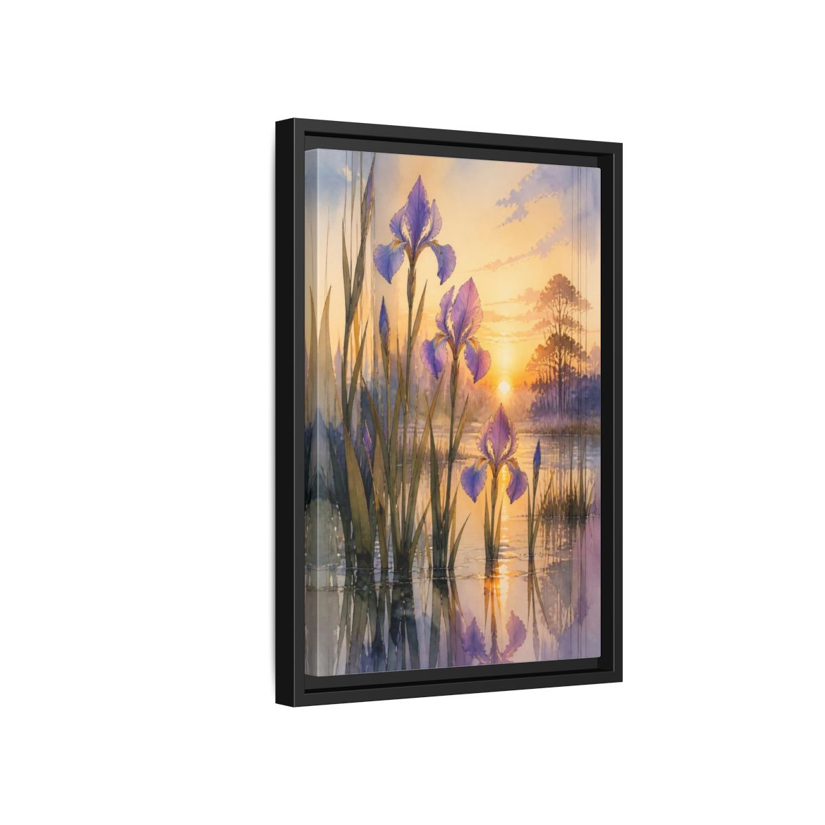 Side Mockup 6. Nature's Wild Iris Sunrise shown as framed canvas print