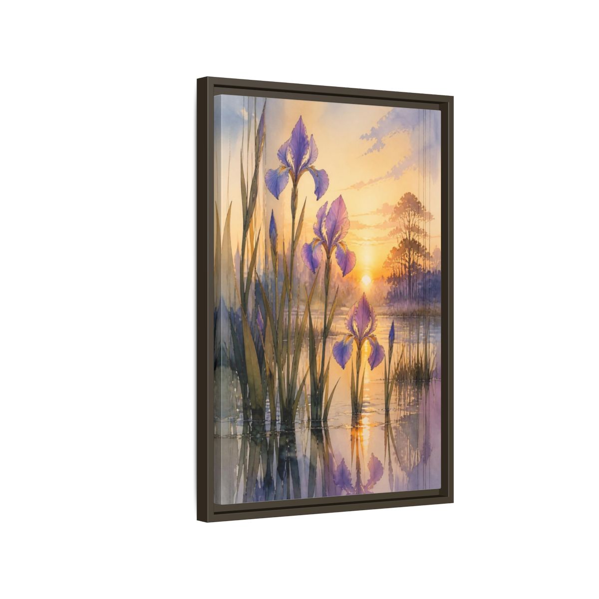 Side Mockup 2. Nature's Wild Iris Sunrise shown as framed canvas print