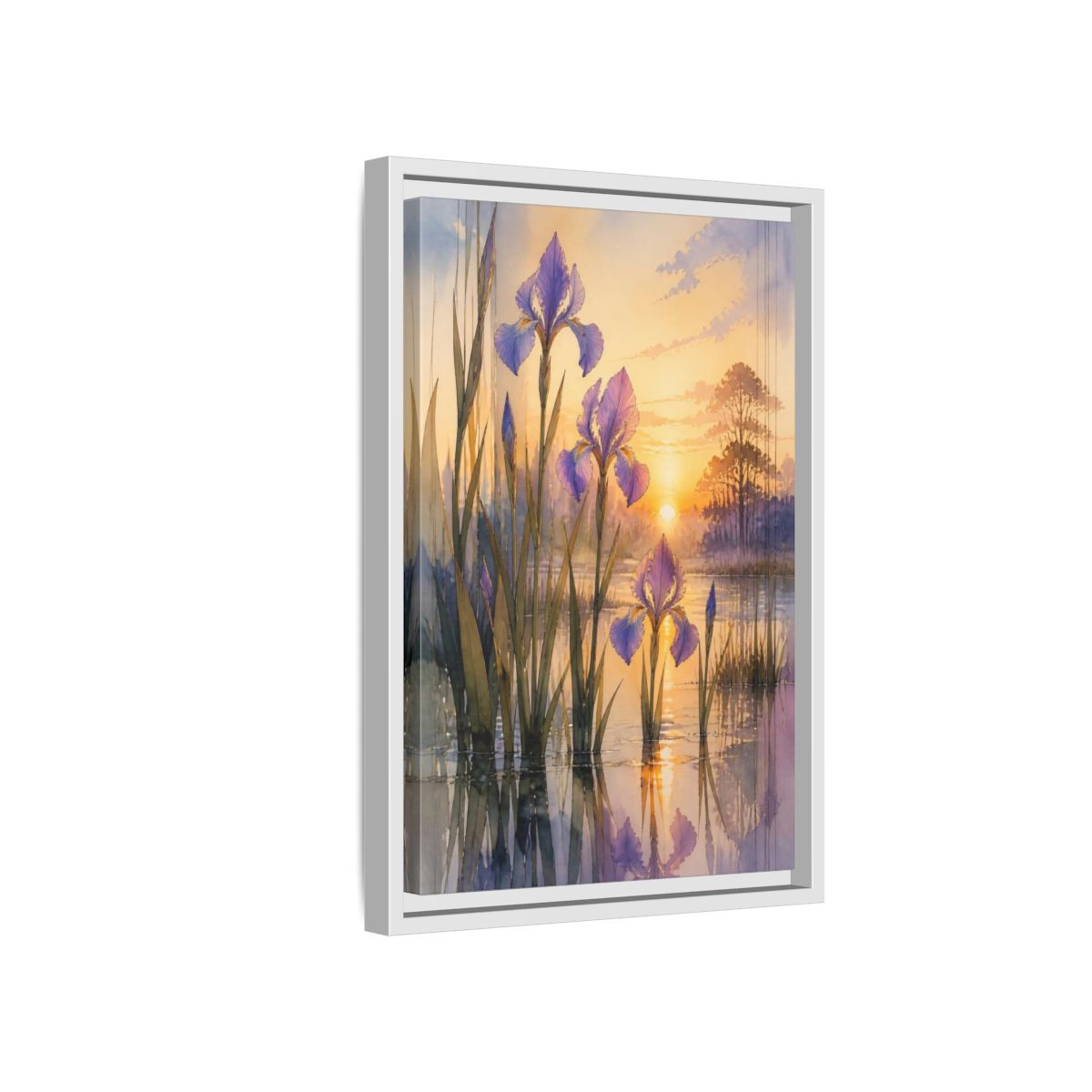 Side Mockup 4. Nature's Wild Iris Sunrise shown as framed canvas print