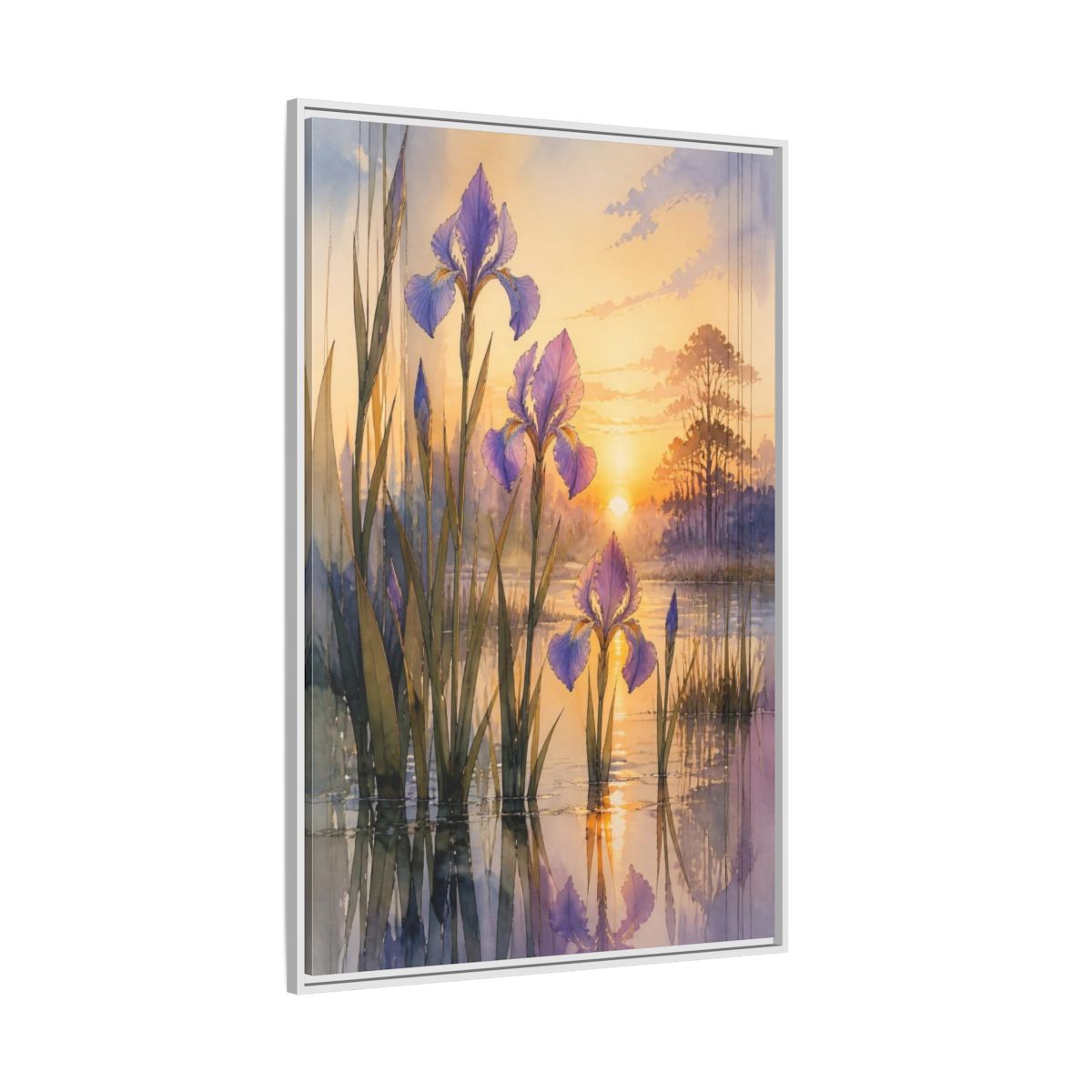 Side Mockup 7. Nature's Wild Iris Sunrise shown as framed canvas print