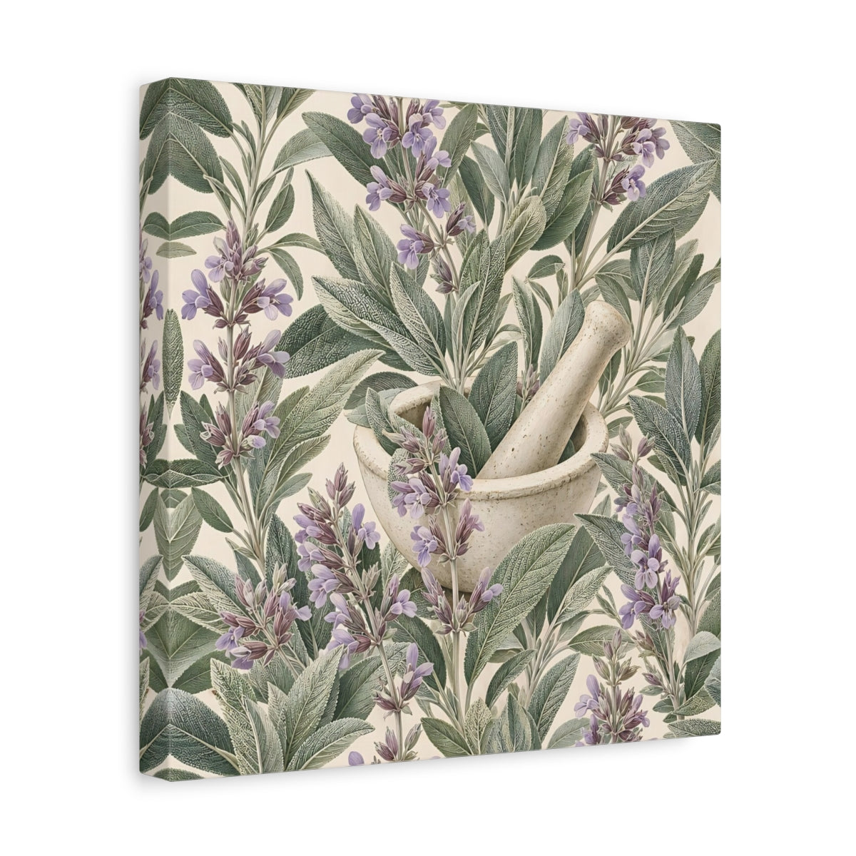 Side Mockup 8. Nature Sage Plant Green And Purple Sage shown as stretched canvas wall art