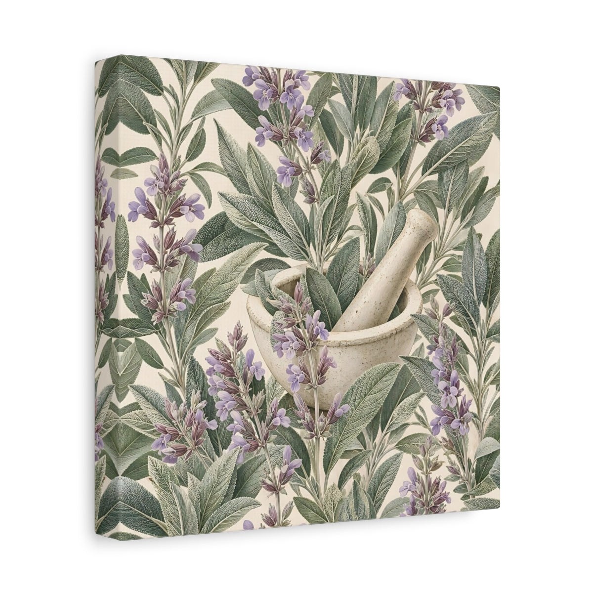 Side Mockup 9. Nature Sage Plant Green And Purple Sage shown as stretched canvas wall art