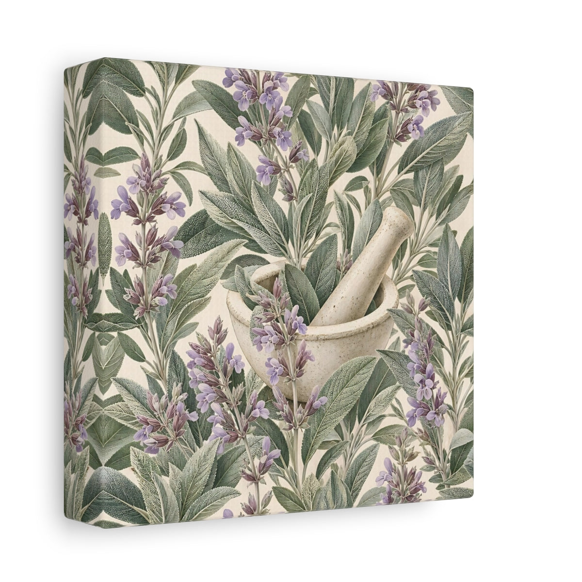 Side Mockup 2. Nature Sage Plant Green And Purple Sage shown as stretched canvas wall art