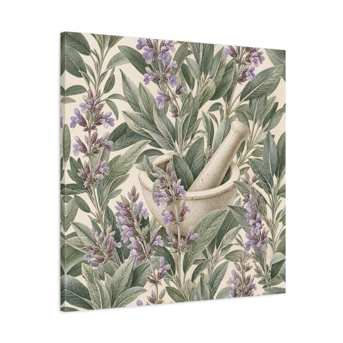 Side Mockup 3. Nature Sage Plant Green And Purple Sage shown as stretched canvas wall art