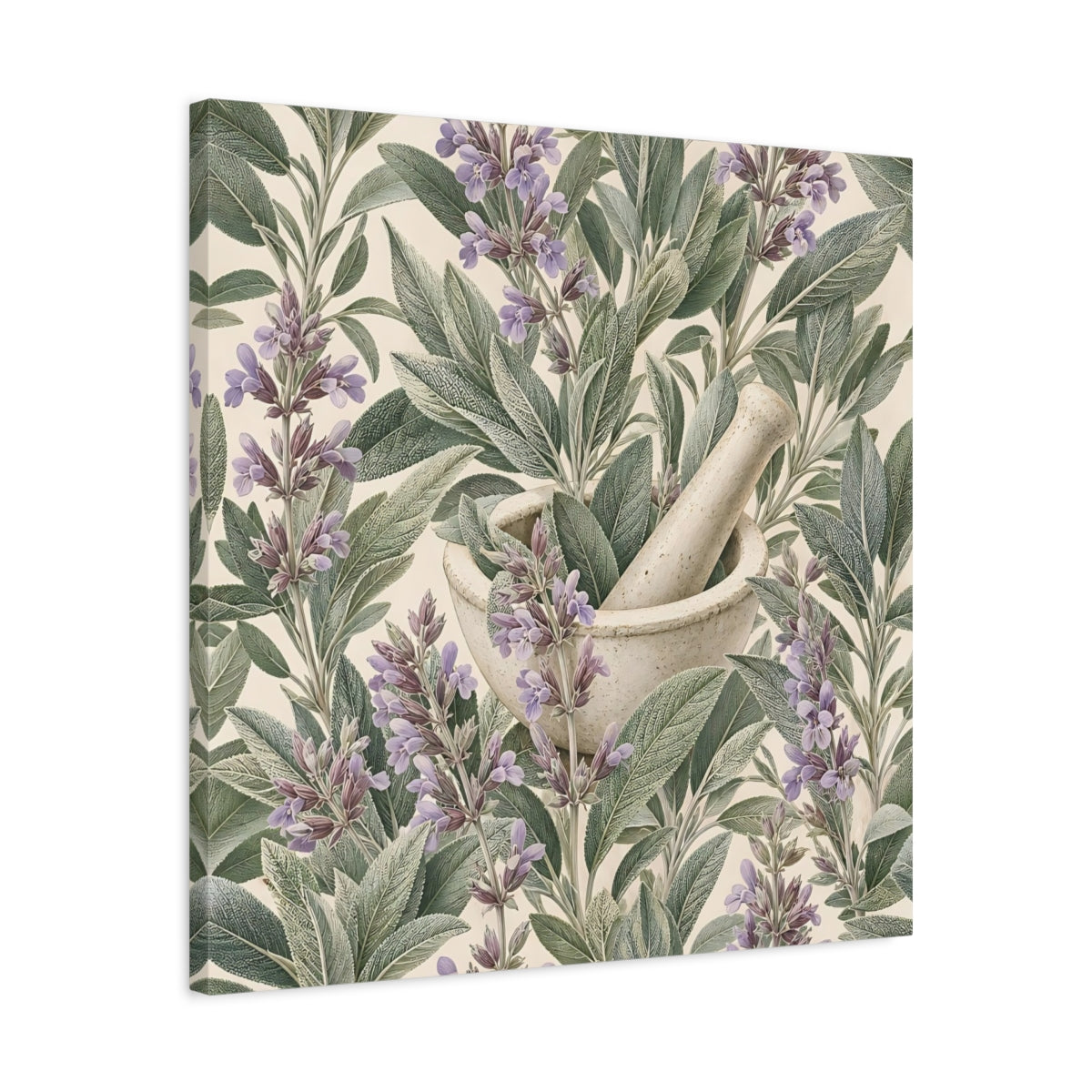 Side Mockup 4. Nature Sage Plant Green And Purple Sage shown as stretched canvas wall art