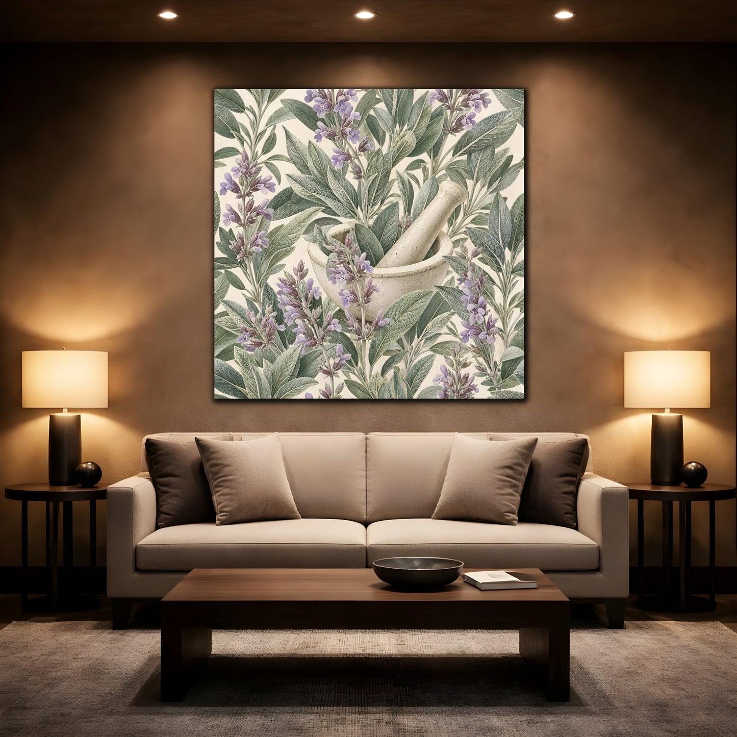 Mockup 2. Nature Sage Plant Green And Purple Sage shown as stretched canvas wall art