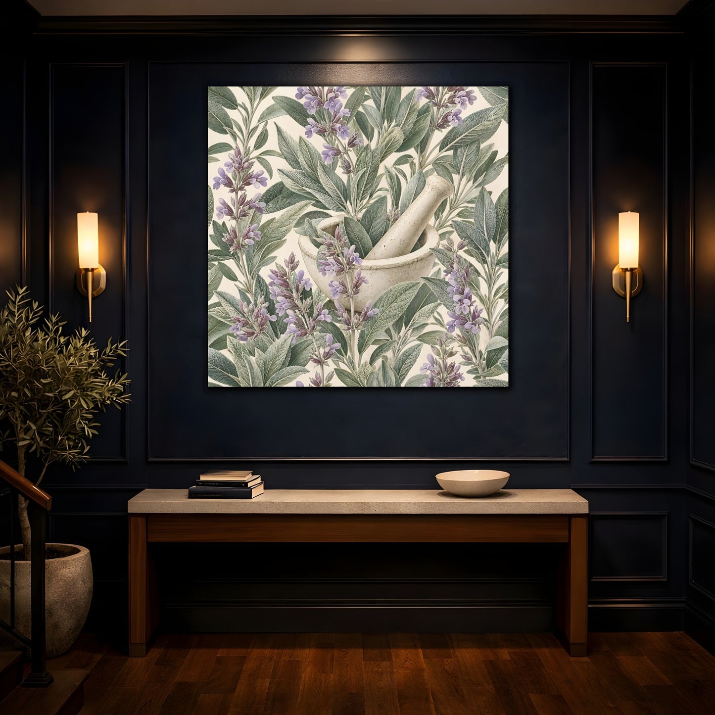 Mockup 4. Nature Sage Plant Green And Purple Sage shown as stretched canvas wall art