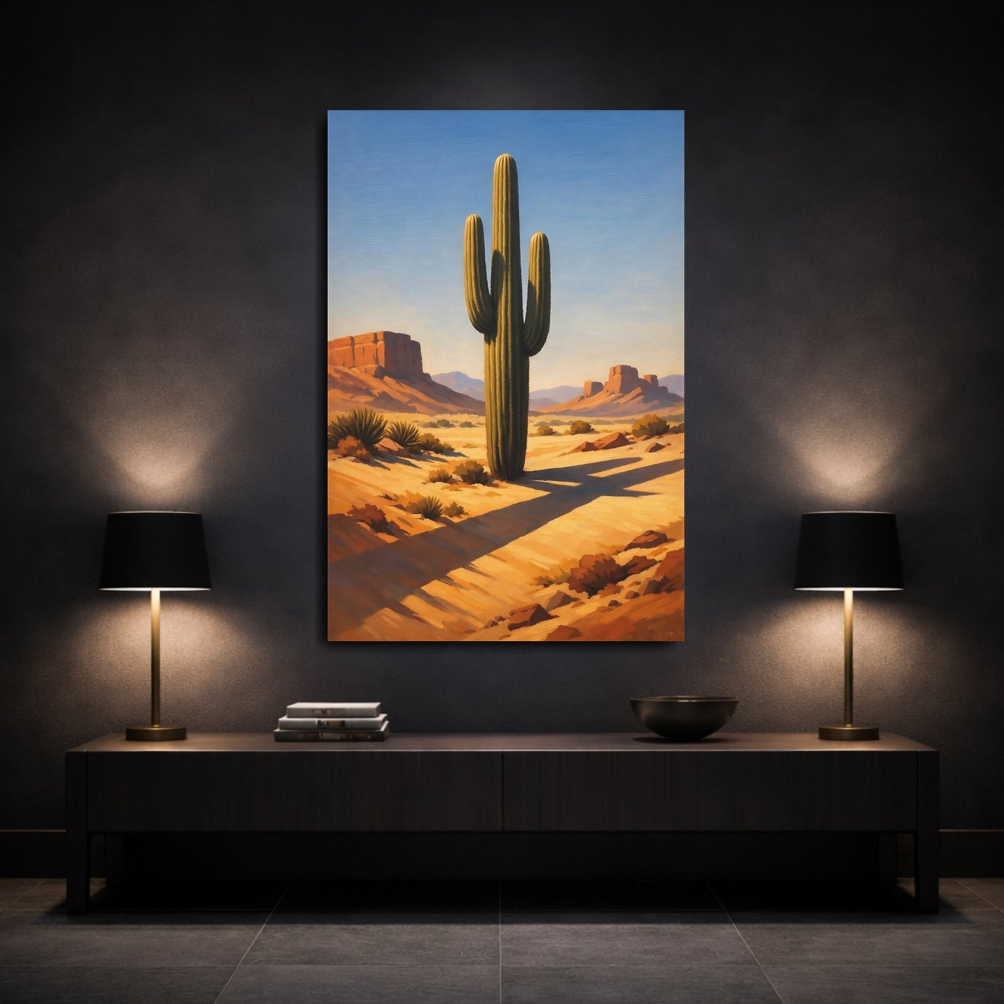 Mockup 2. Nature Saguaro Cactus Desert Cactus shown as stretched canvas wall art