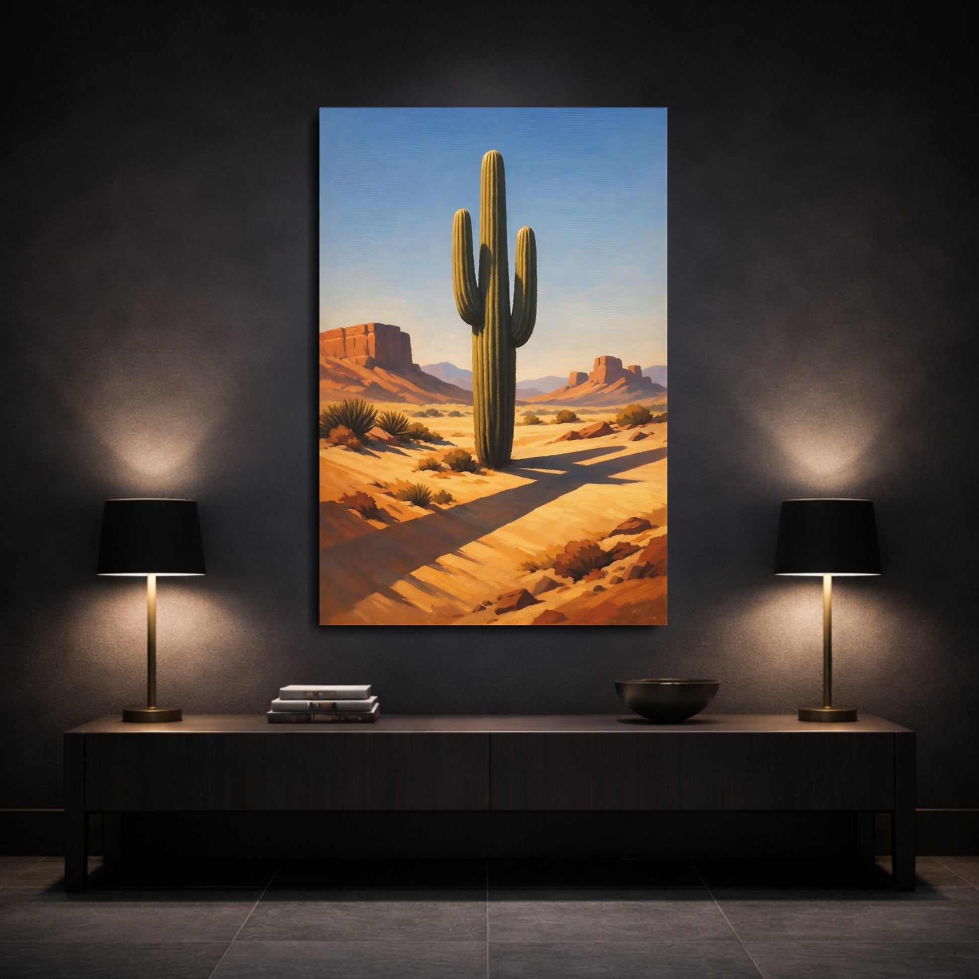 Mockup 2. Nature Saguaro Cactus Desert Cactus shown as stretched canvas wall art