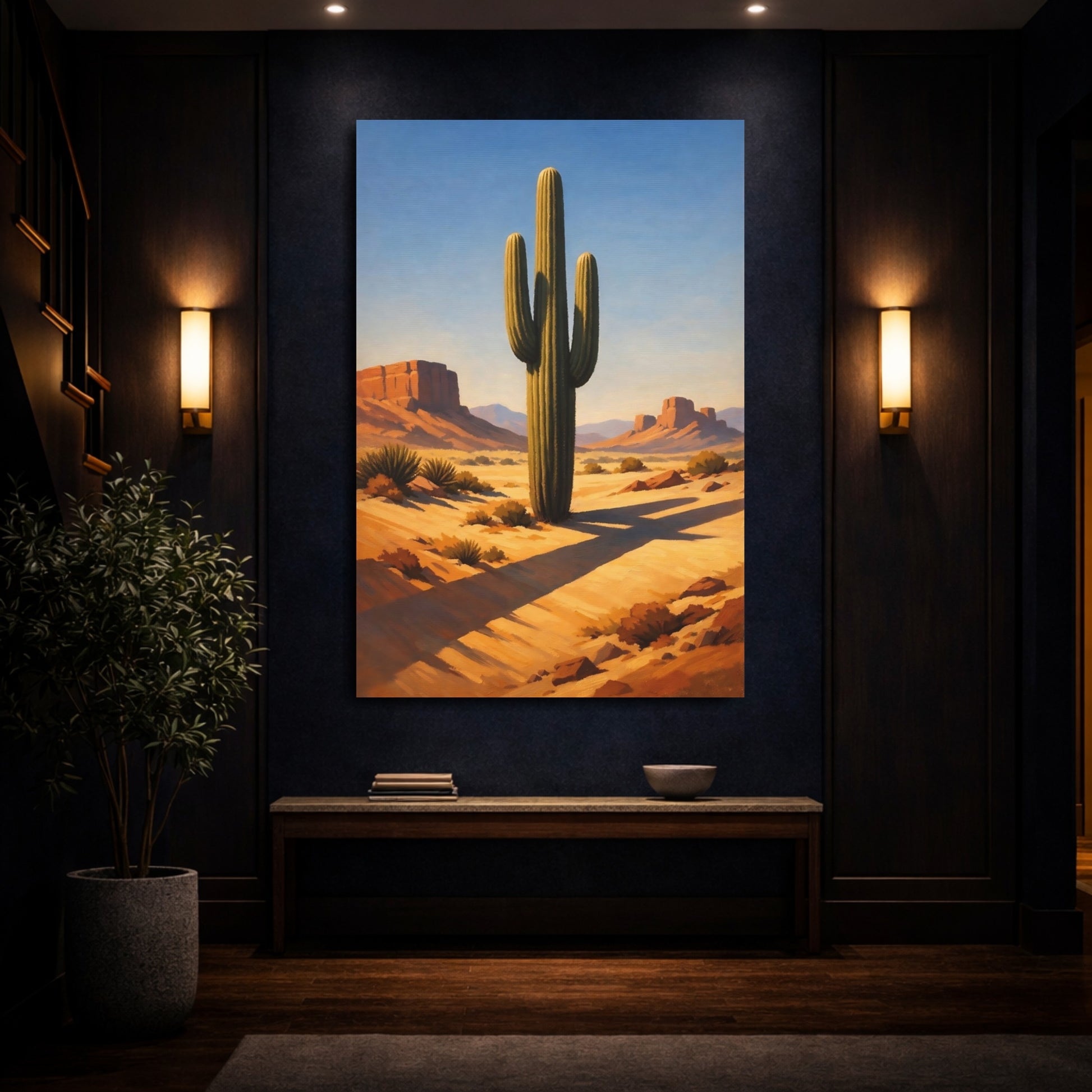 Mockup 3. Nature Saguaro Cactus Desert Cactus shown as stretched canvas wall art
