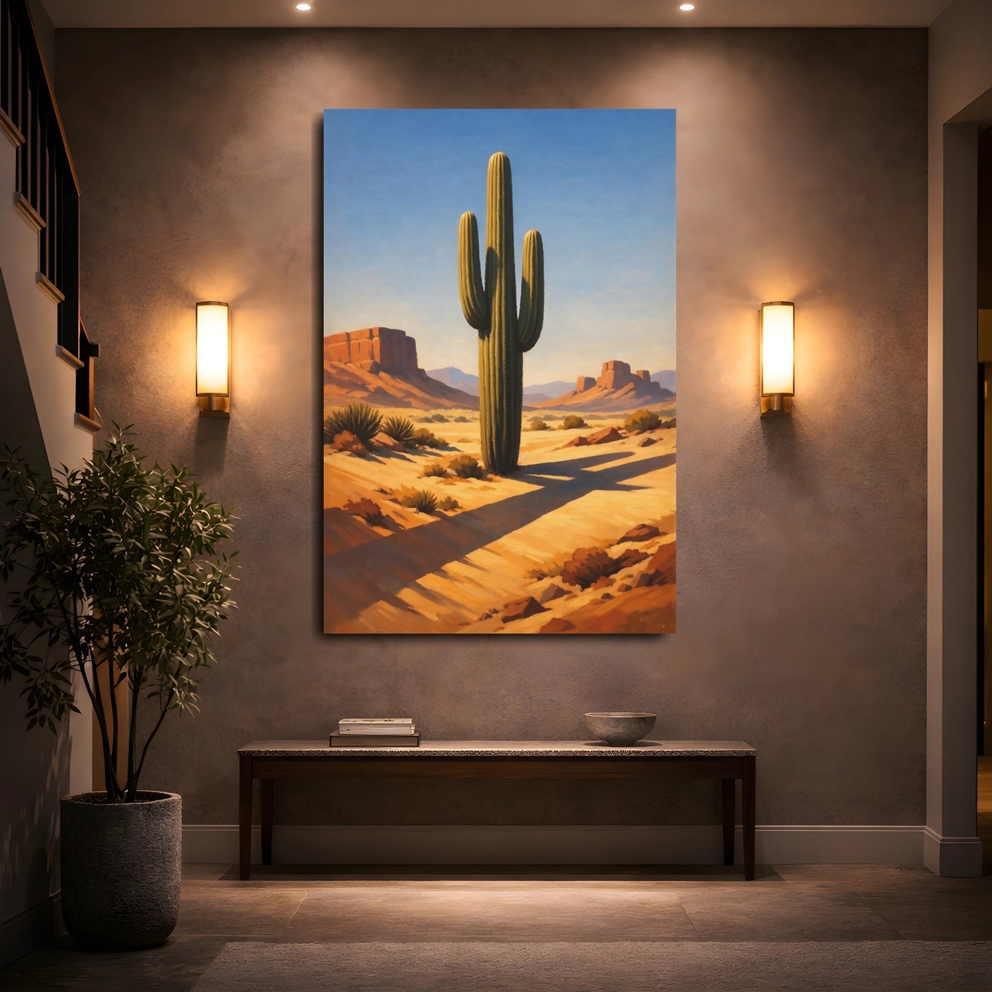 Mockup 4. Nature Saguaro Cactus Desert Cactus shown as stretched canvas wall art