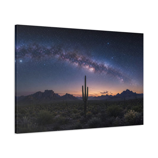 Main Mockup. Nature Saguaro Cactus Milky Way Desert shown as stretched canvas wall art