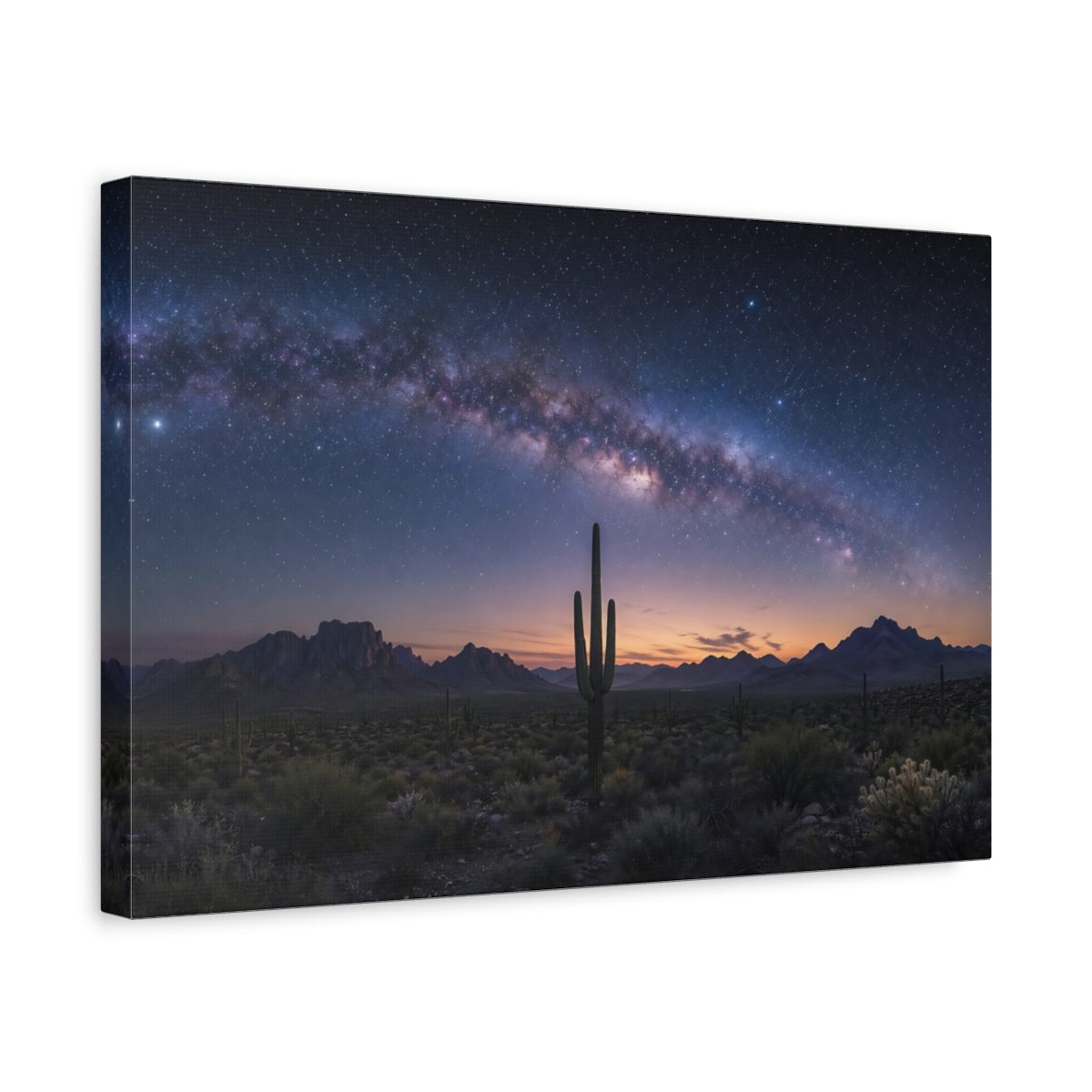 Side Mockup 4. Nature Saguaro Cactus Milky Way Desert shown as stretched canvas wall art