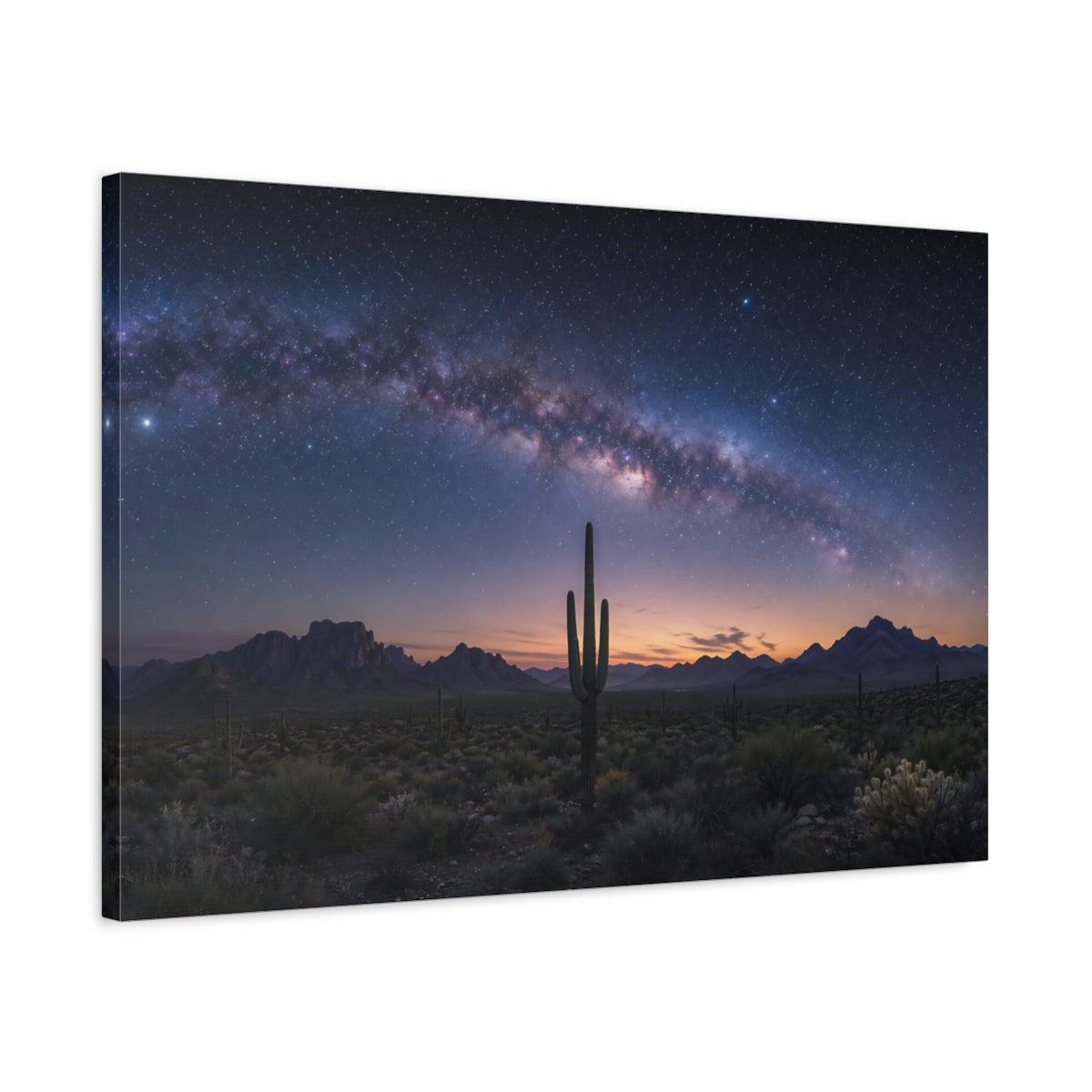 Side Mockup 2. Nature Saguaro Cactus Milky Way Desert shown as stretched canvas wall art