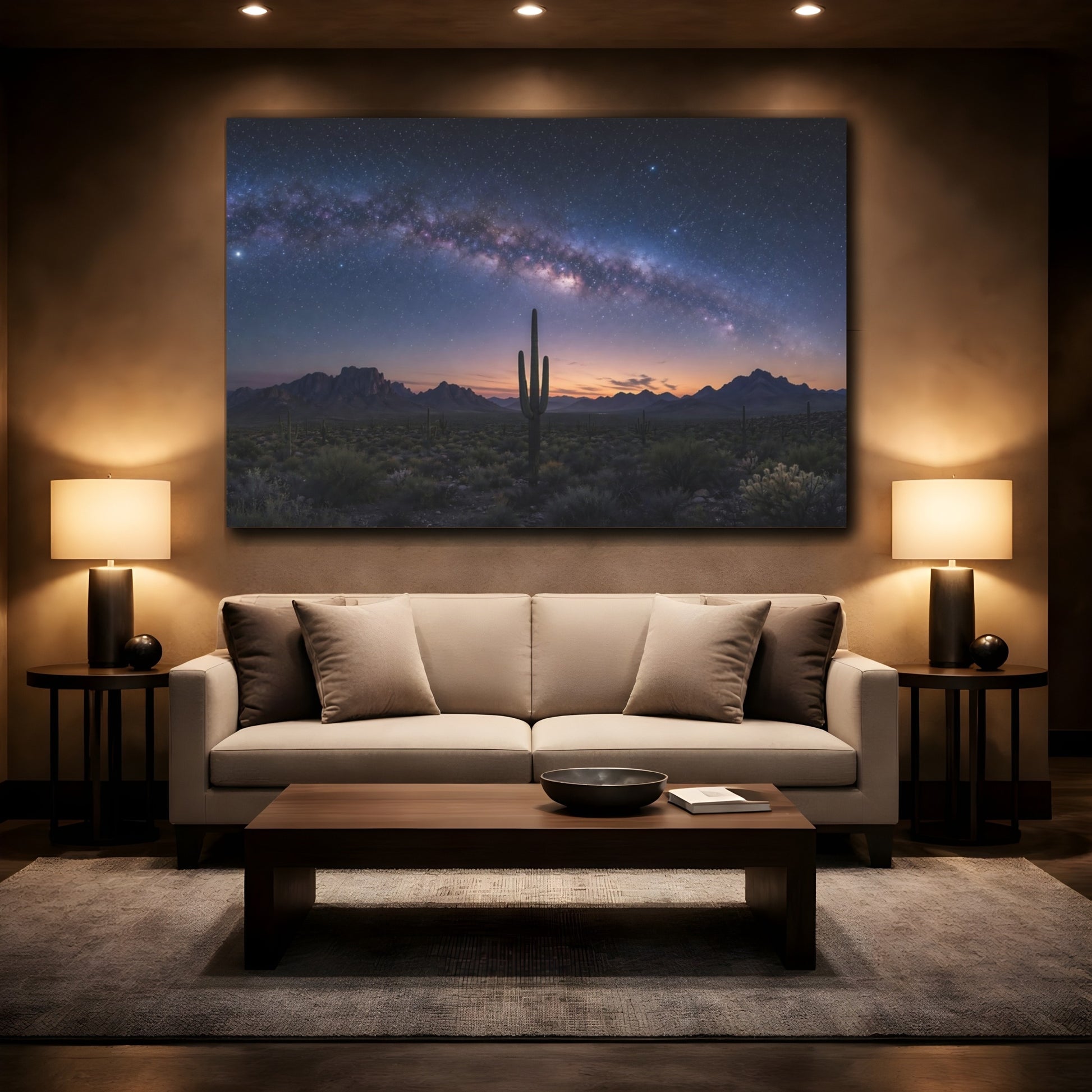Mockup 2. Nature Saguaro Cactus Milky Way Desert shown as stretched canvas wall art