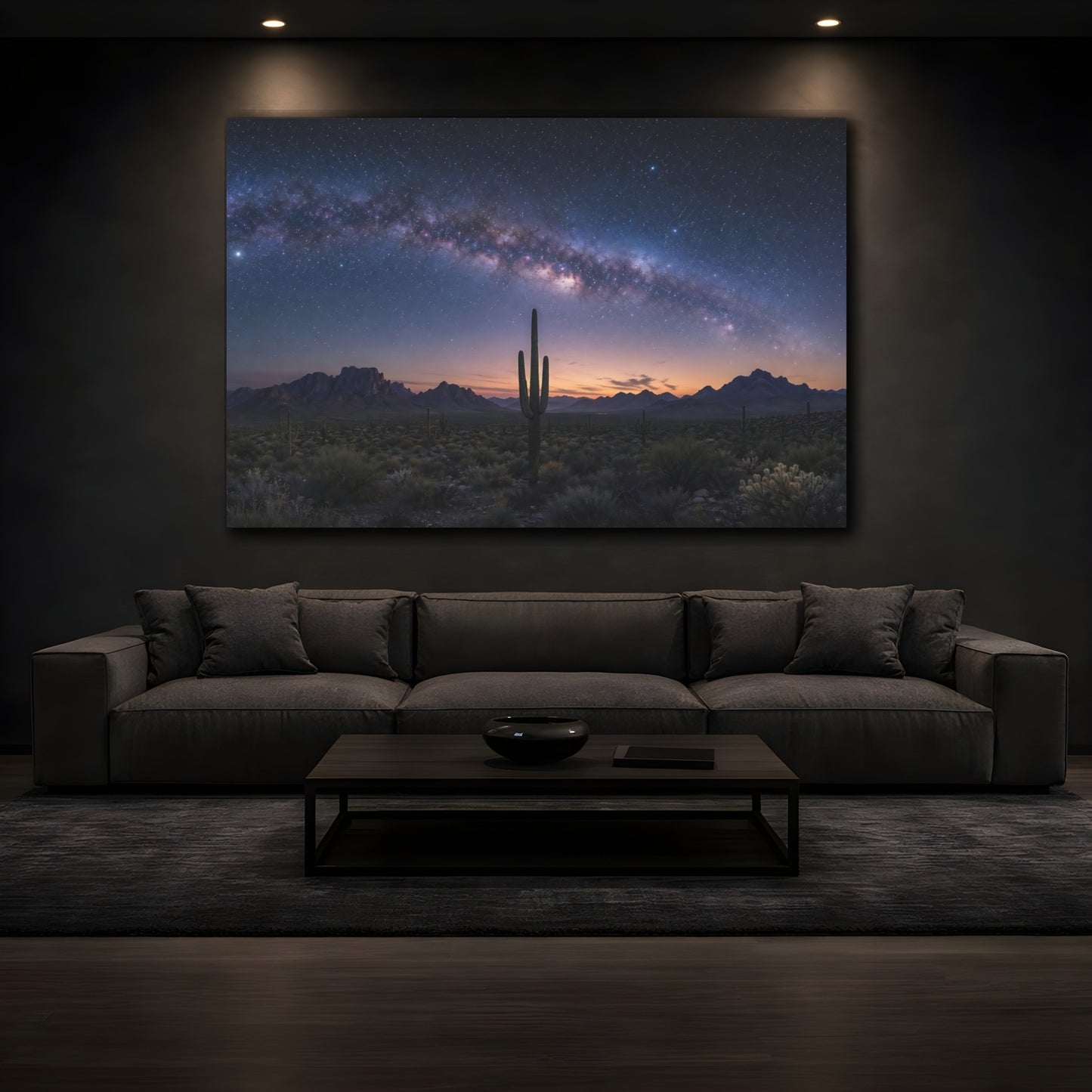 Mockup 4. Nature Saguaro Cactus Milky Way Desert shown as stretched canvas wall art