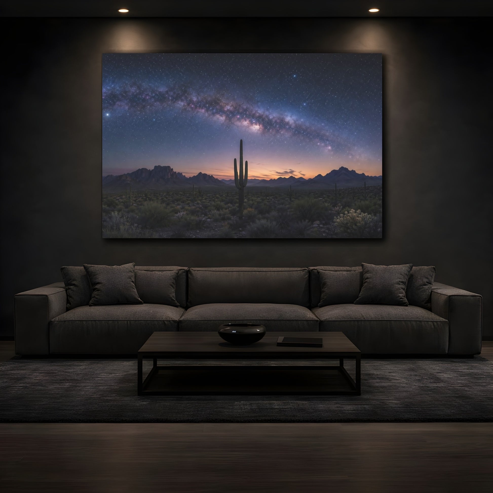 Mockup 4. Nature Saguaro Cactus Milky Way Desert shown as stretched canvas wall art