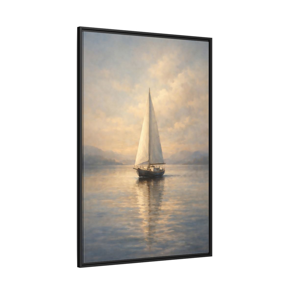 Main Mockup. Nature Sailboat Blue And Gold shown as stretched canvas wall art