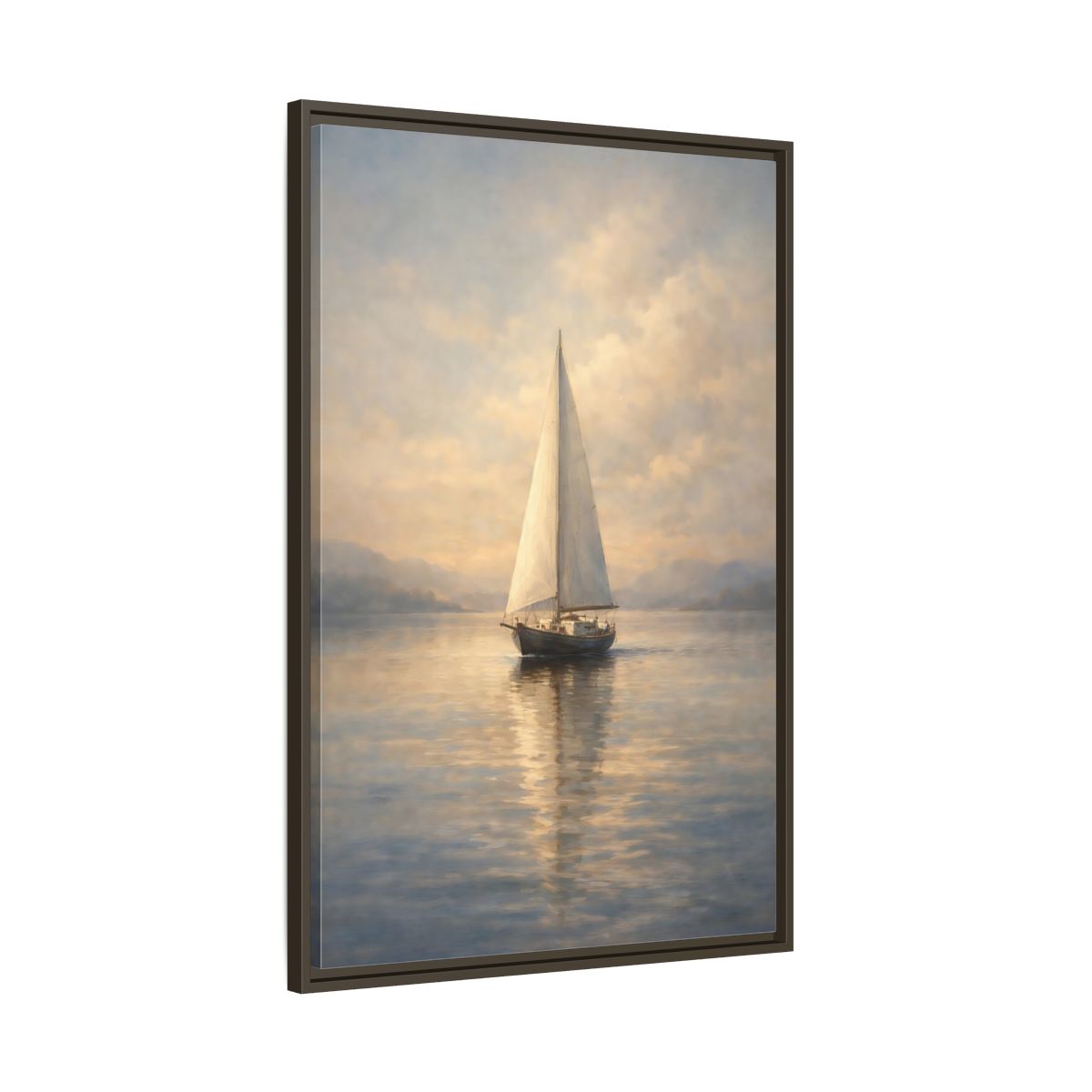 Side Mockup 10. Nature Sailboat Blue And Gold shown as stretched canvas wall art