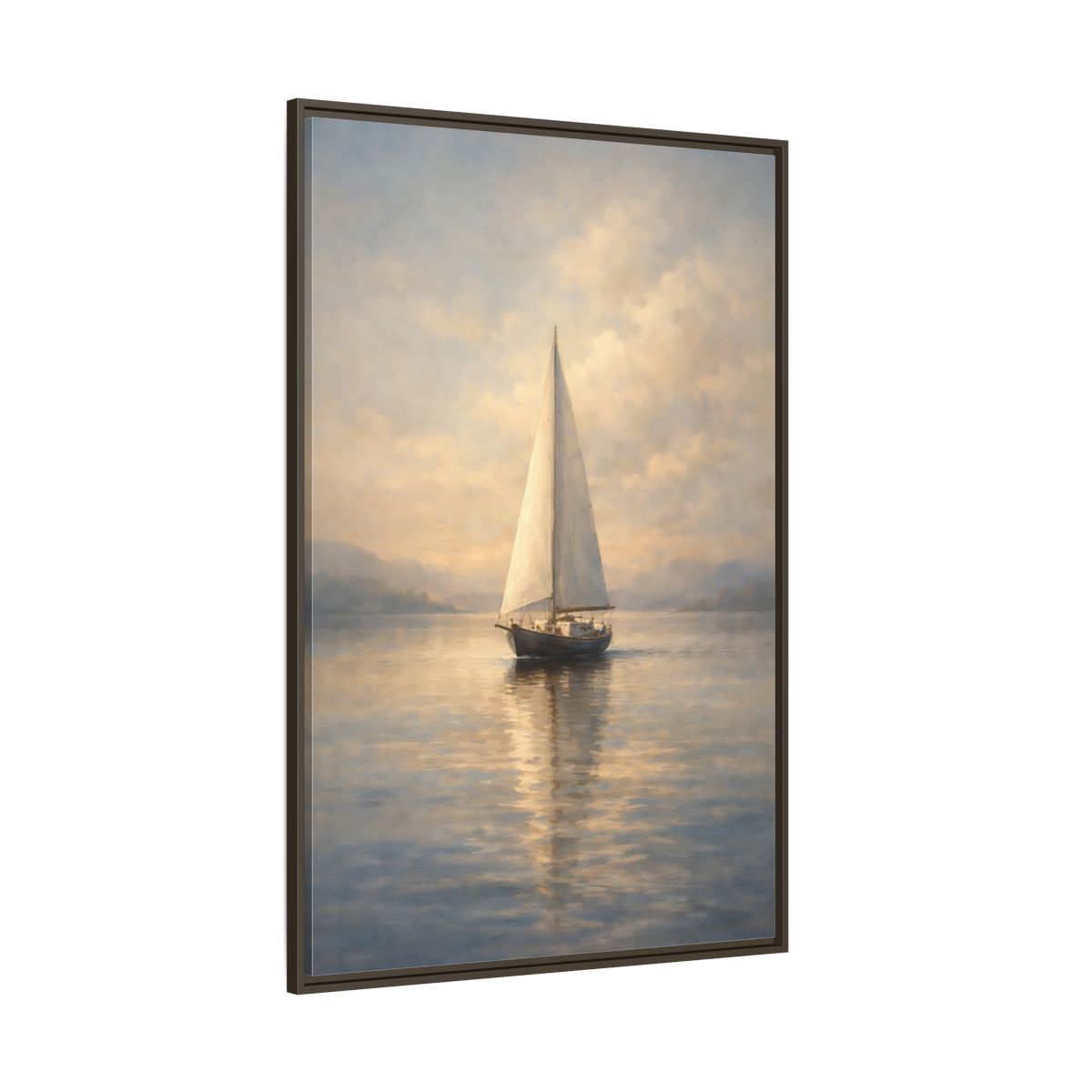 Side Mockup 8. Nature Sailboat Blue And Gold shown as stretched canvas wall art