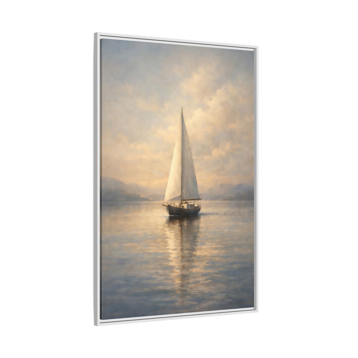 Side Mockup 7. Nature Sailboat Blue And Gold shown as stretched canvas wall art