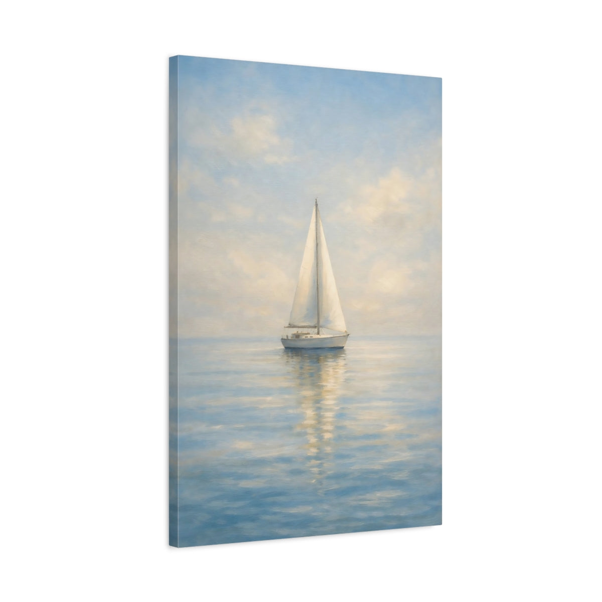 Side Mockup 2. Nature Sailboat Blue And White shown as stretched canvas wall art