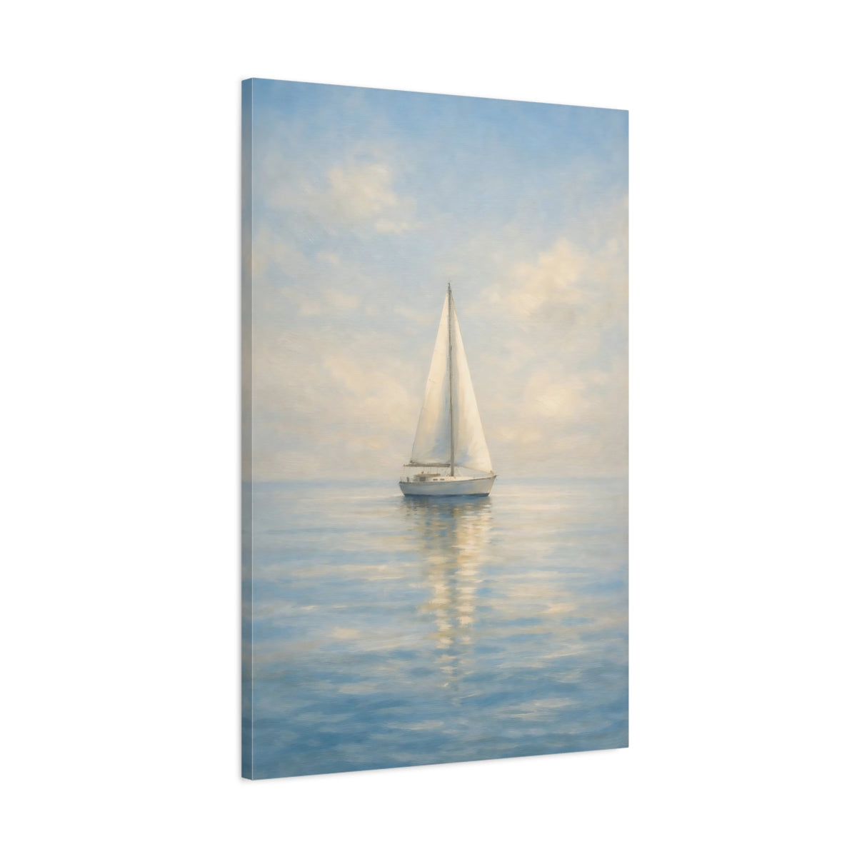 Side Mockup 1. Nature Sailboat Blue And White shown as stretched canvas wall art
