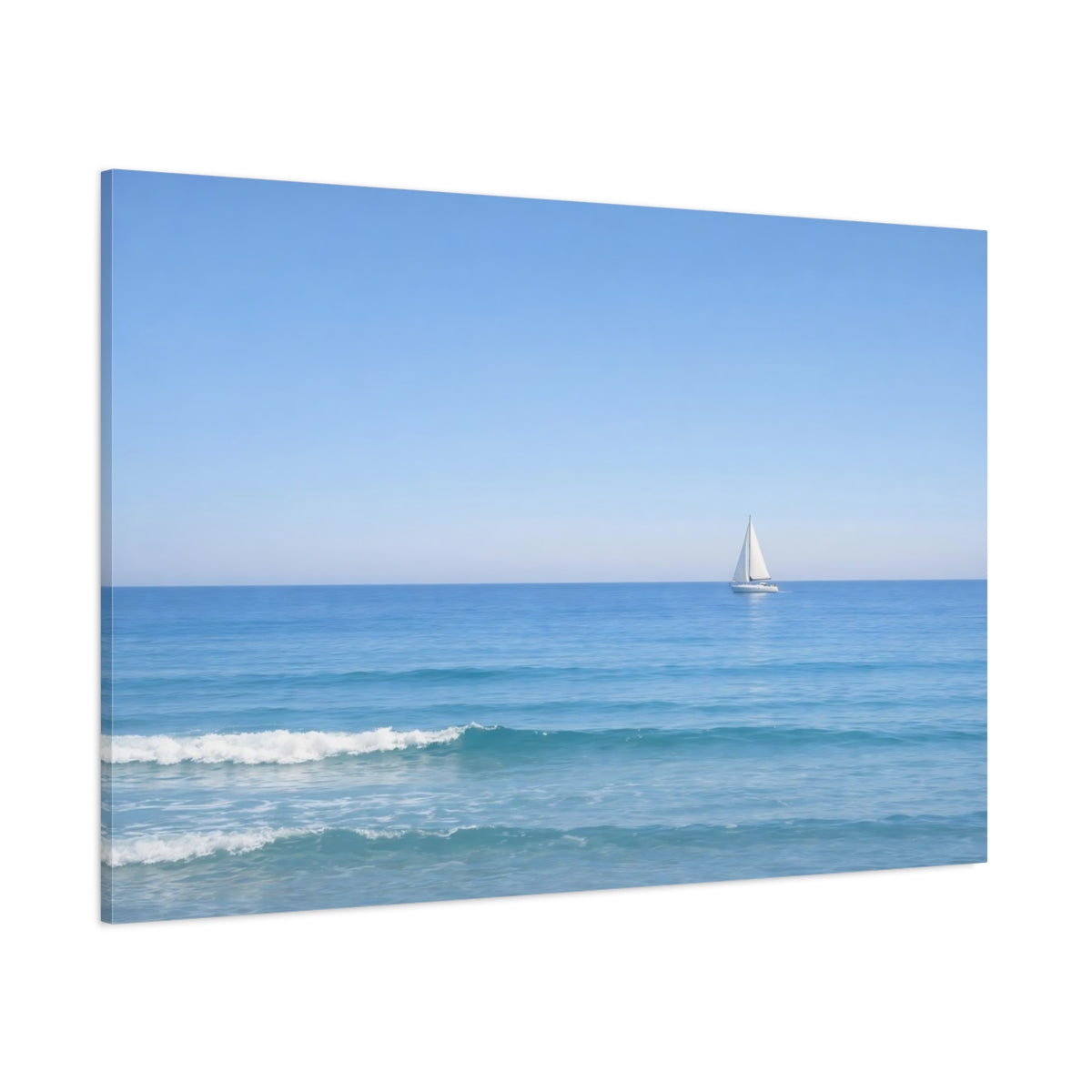 Side Mockup 1. Nature Sailboat Blue Ocean Sailboat shown as stretched canvas wall art