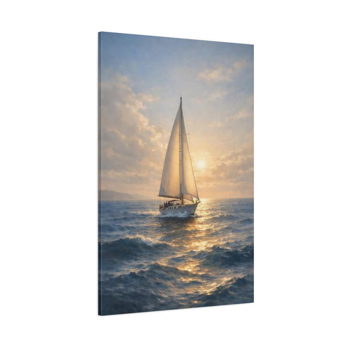 Main Mockup. Nature Sailboat Golden Sailboat shown as stretched canvas wall art