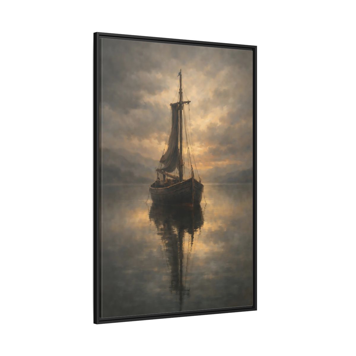 Main Mockup. Nature Sailboat Golden Sky Boat shown as stretched canvas wall art