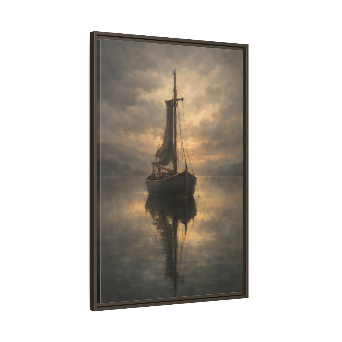 Side Mockup 10. Nature Sailboat Golden Sky Boat shown as stretched canvas wall art