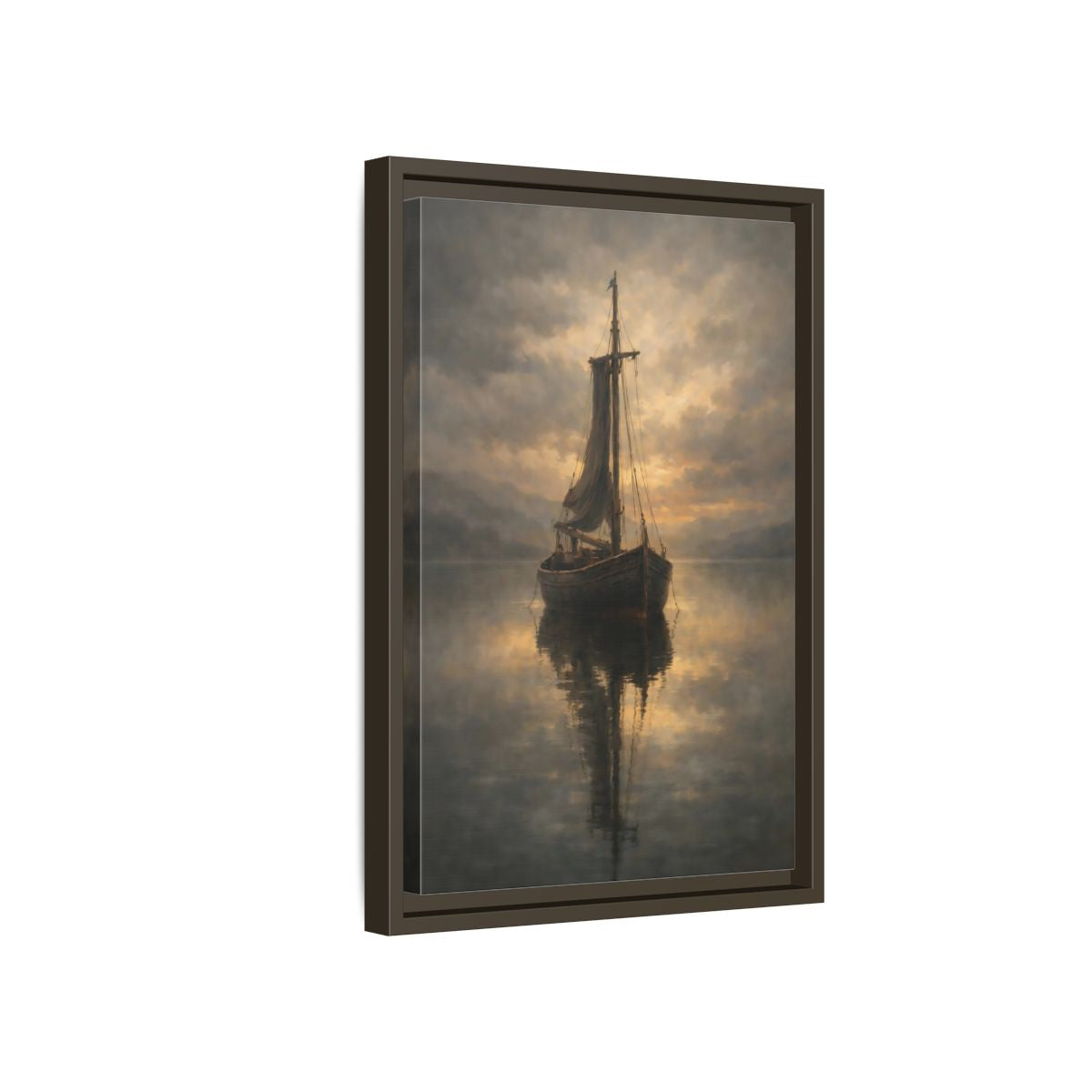 Side Mockup 5. Nature Sailboat Golden Sky Boat shown as stretched canvas wall art