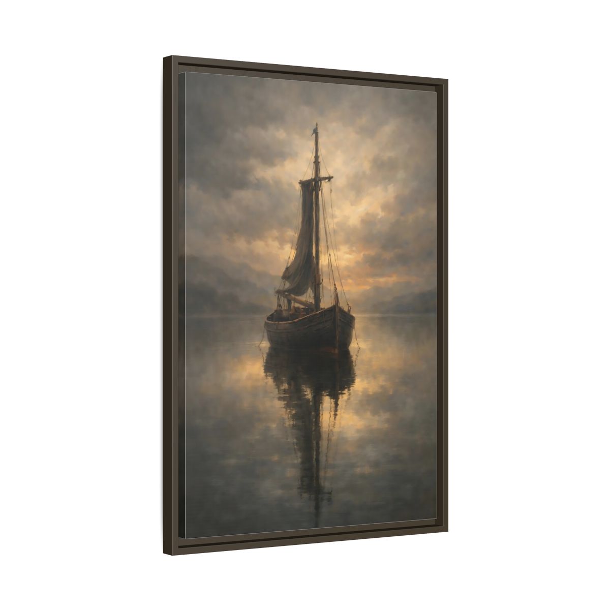 Side Mockup 12. Nature Sailboat Golden Sky Boat shown as stretched canvas wall art