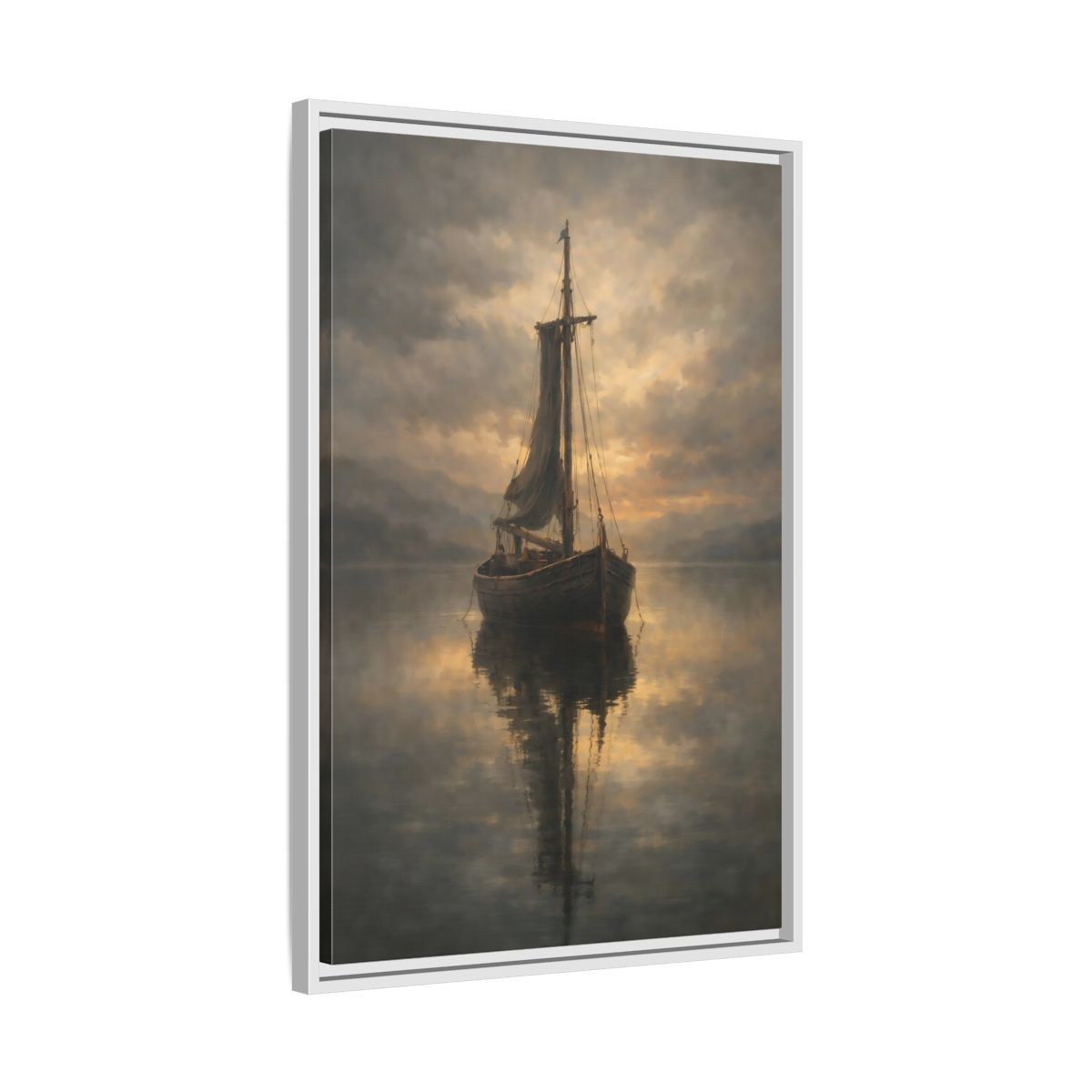 Side Mockup 11. Nature Sailboat Golden Sky Boat shown as stretched canvas wall art