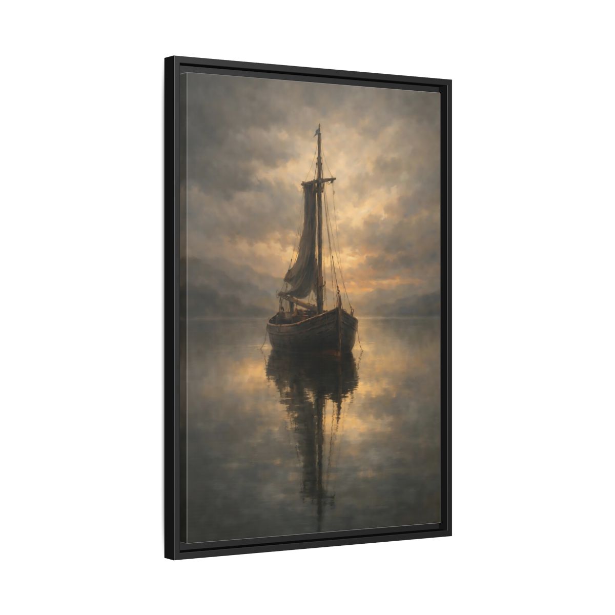 Side Mockup 14. Nature Sailboat Golden Sky Boat shown as stretched canvas wall art