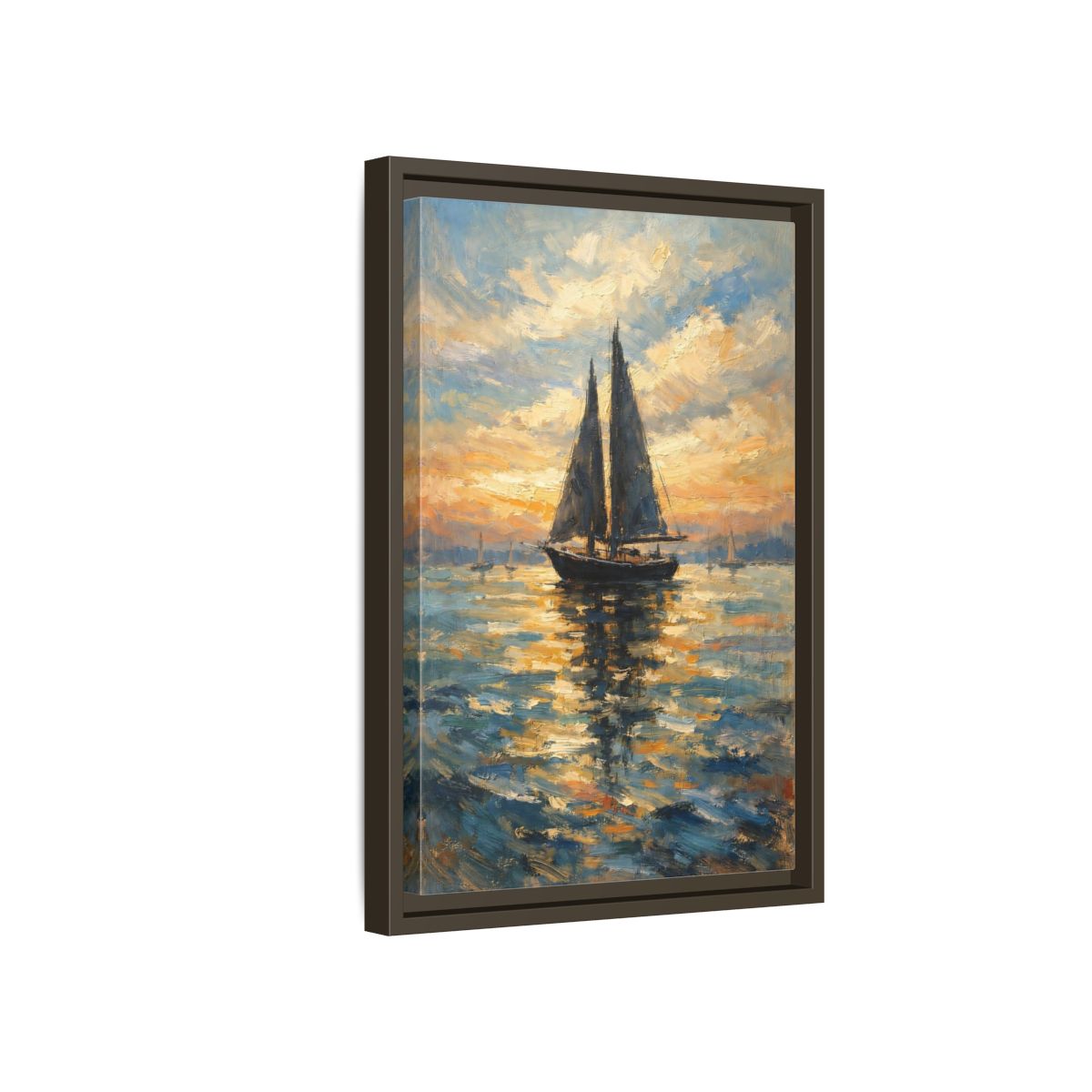 Side Mockup 5. Nature Sailboat Orange And Blue shown as stretched canvas wall art