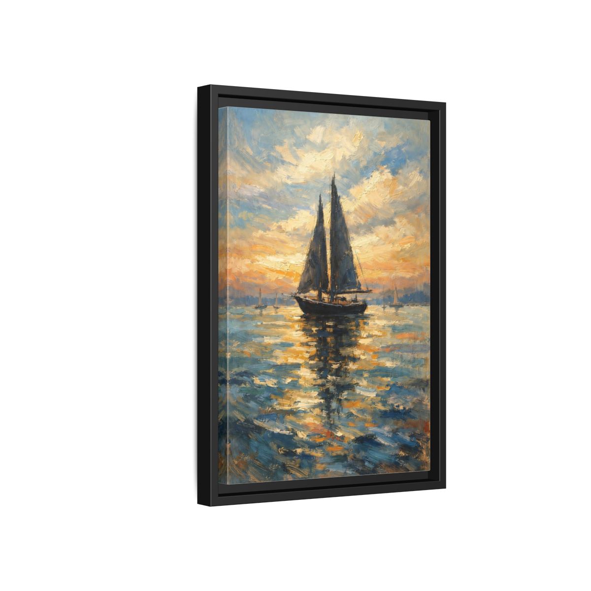 Side Mockup 6. Nature Sailboat Orange And Blue shown as stretched canvas wall art