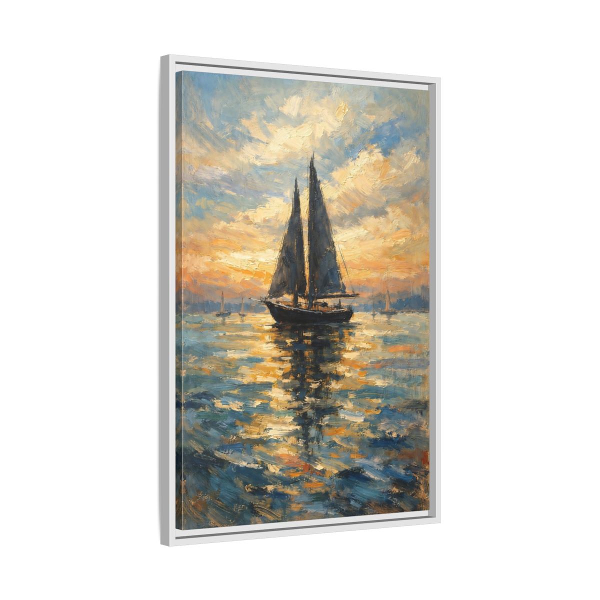 Side Mockup 11. Nature Sailboat Orange And Blue shown as stretched canvas wall art