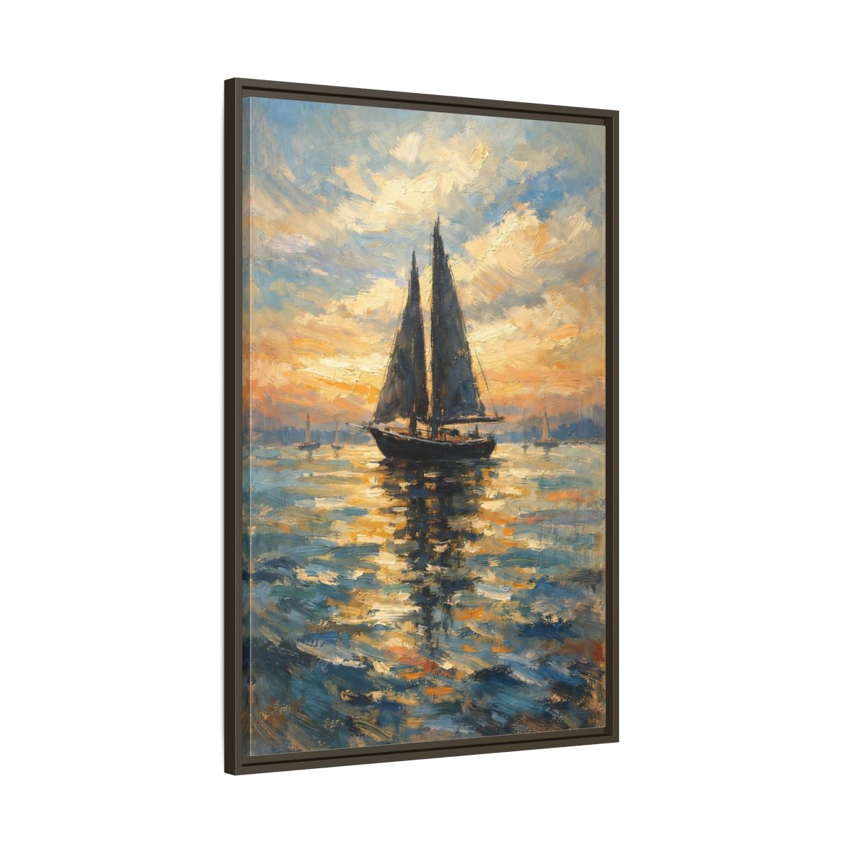 Side Mockup 10. Nature Sailboat Orange And Blue shown as stretched canvas wall art