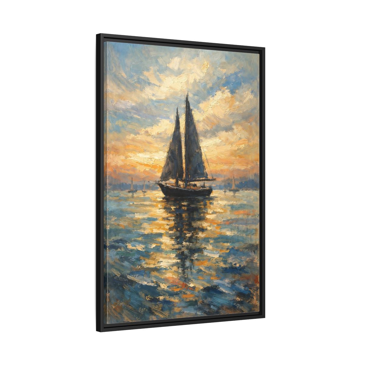 Side Mockup 13. Nature Sailboat Orange And Blue shown as stretched canvas wall art