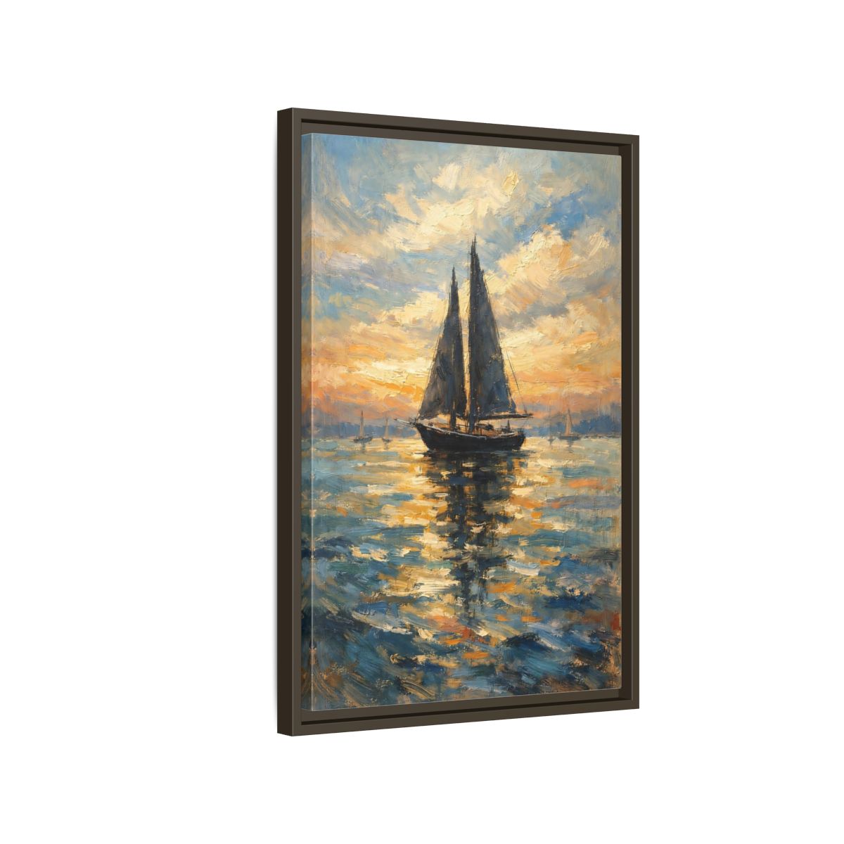 Side Mockup 2. Nature Sailboat Orange And Blue shown as stretched canvas wall art