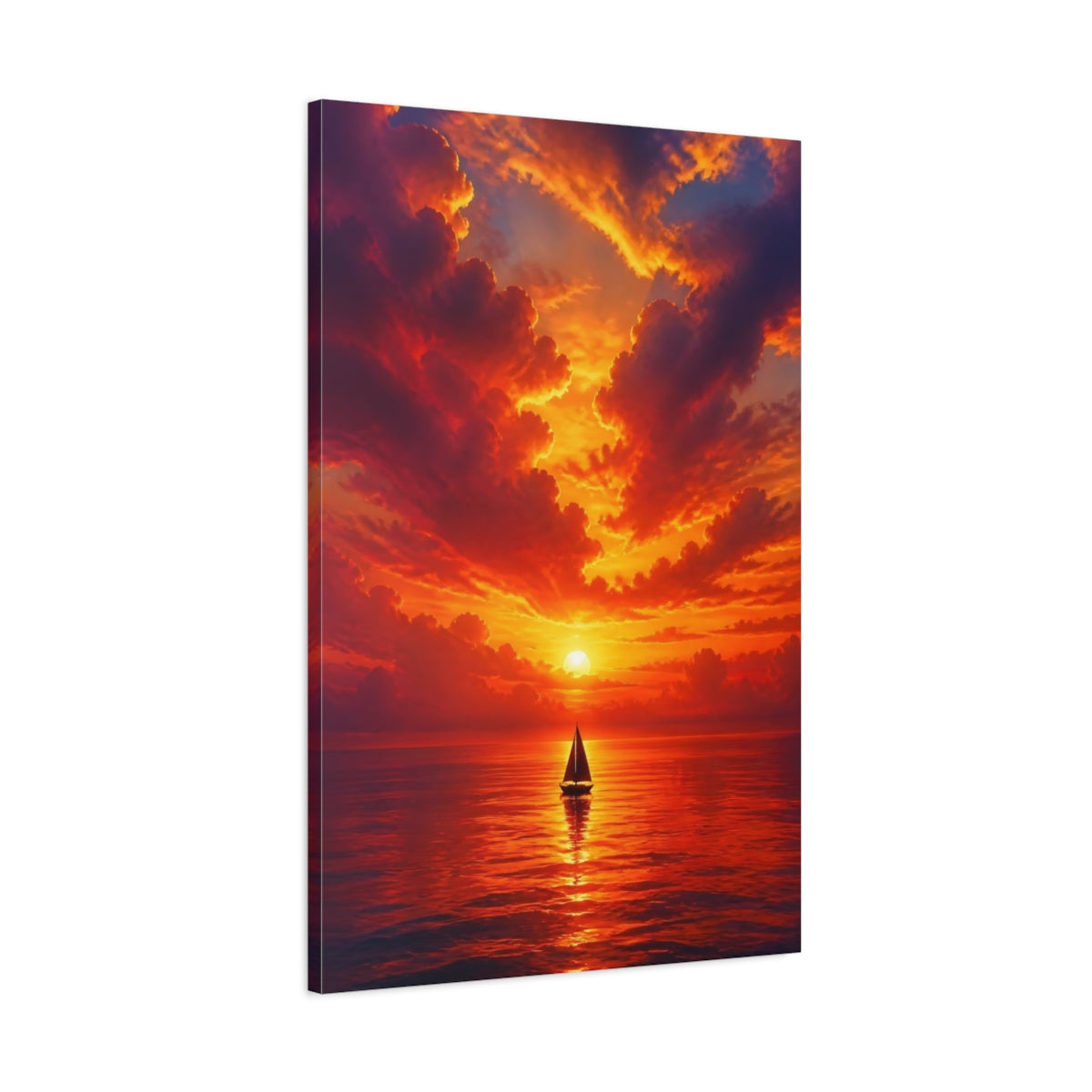 Main Mockup. Nature Sailboat Orange Sunset shown as stretched canvas wall art