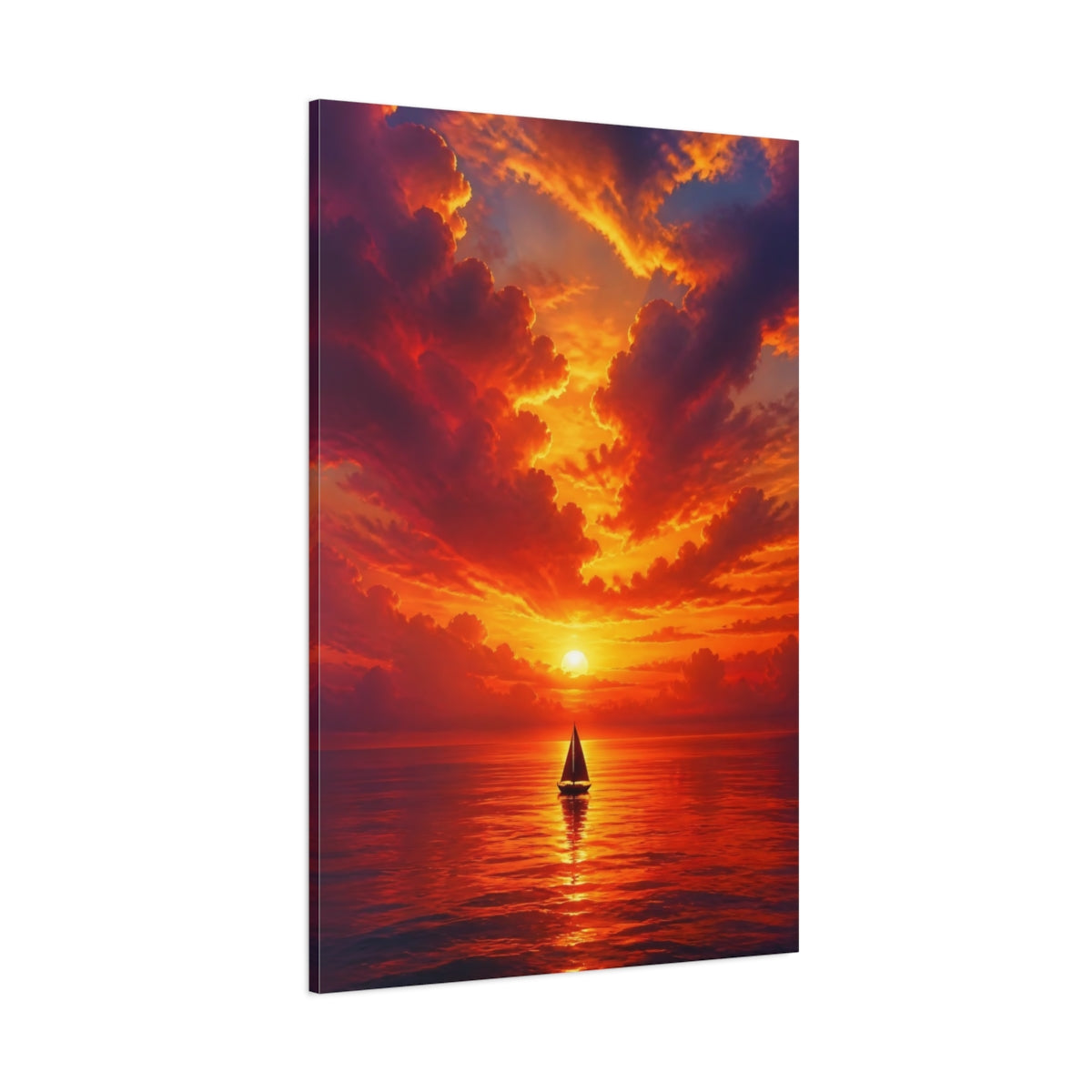 Side Mockup 1. Nature Sailboat Orange Sunset shown as stretched canvas wall art