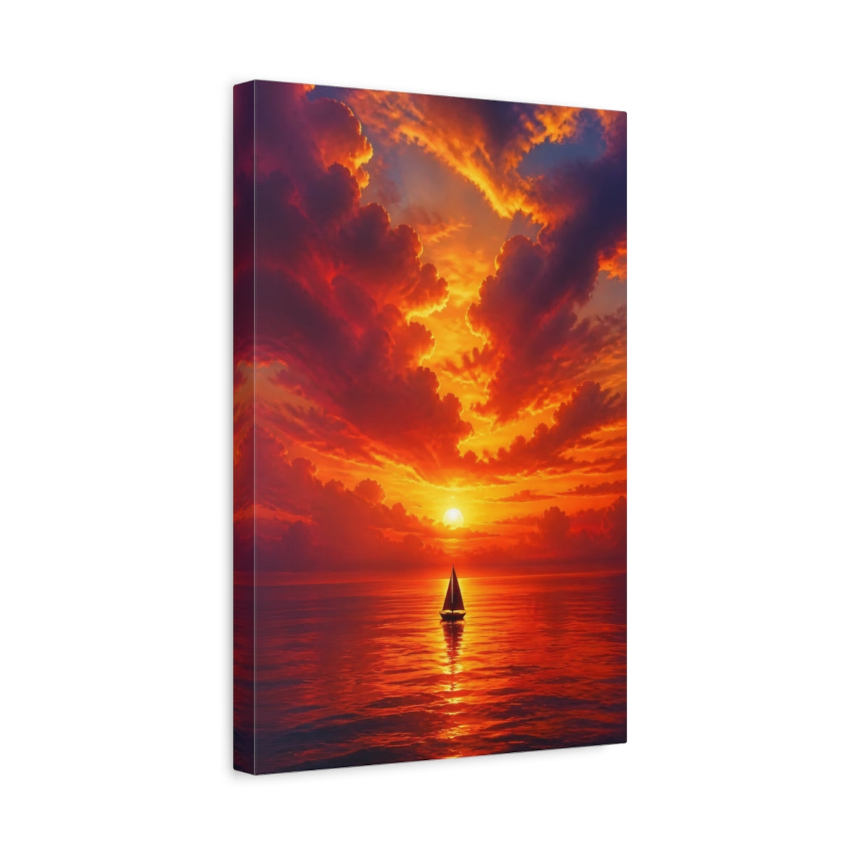 Side Mockup 4. Nature Sailboat Orange Sunset shown as stretched canvas wall art